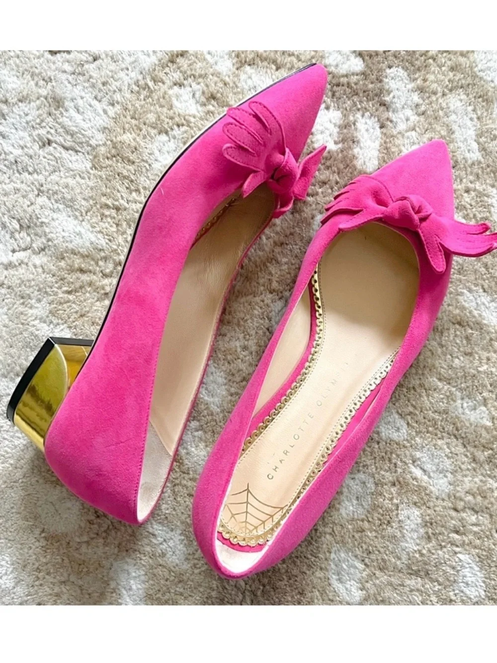 Charlotte Olympia Lady Like Point Toe Shoes Pink Suede Size 38